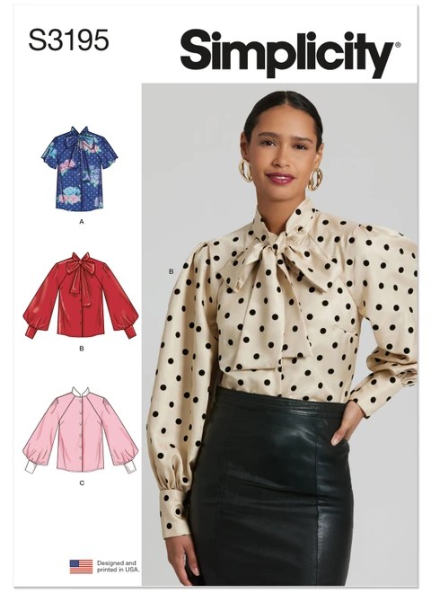 Simplicity Sewing Pattern Misses' Blouse with Detachable Tie and Sleeve Variations - S3195 - 6-16 or 16-26 (A,L,N)