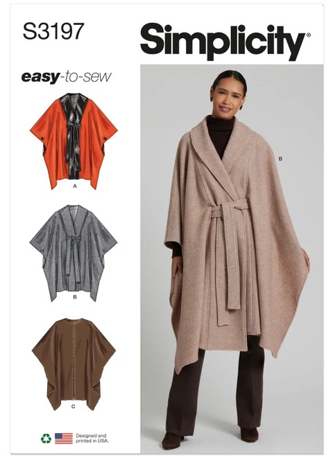 Simplicity Sewing Pattern Misses' Capes and Tie Belt - S3197 - Size - S-M-L (A,L,N)