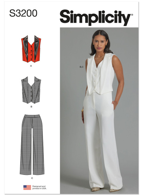 Simplicity Sewing Pattern Misses' Vest and Pants - S3200 - 4-16 or 14-26 (A,L,N)