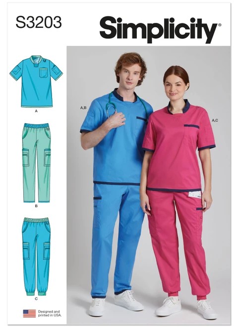 Simplicity Sewing Pattern Unisex Scrubs - S3203 - Size - XS-XXL (A,L,N)