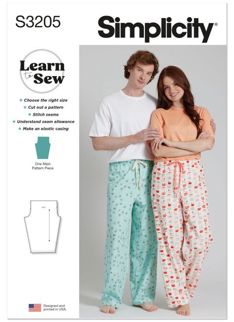 Simplicity Sewing Pattern Unisex Lounge Pants - S3205 - Size - XXS-XXL (A,L,N)