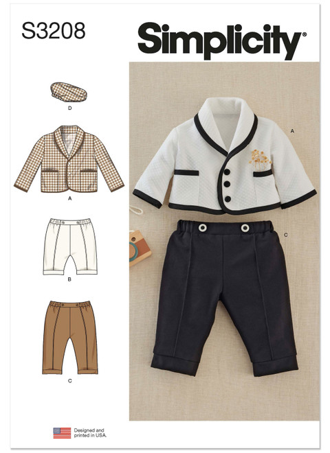 Simplicity Sewing Pattern Babies' Jacket, Pants in Two Lengths and Cap in S-M-L - S3208 - Size - XS-L (U)