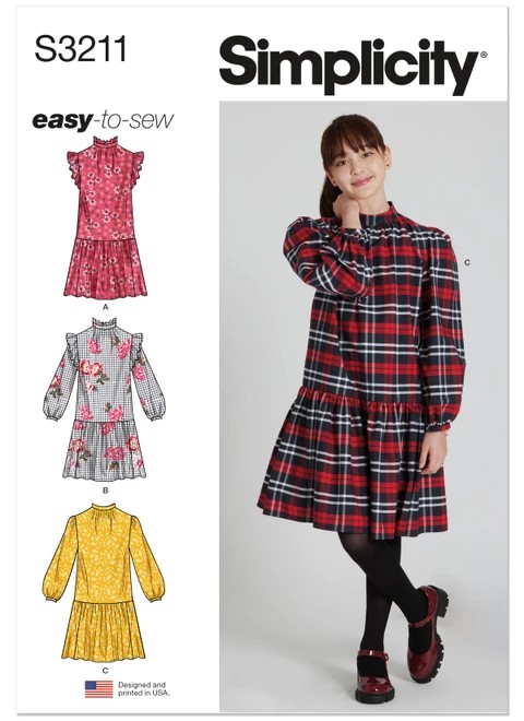Simplicity Sewing Pattern Girls' Dress with Sleeve Variations - S3211 - Size - 7-14 (U)