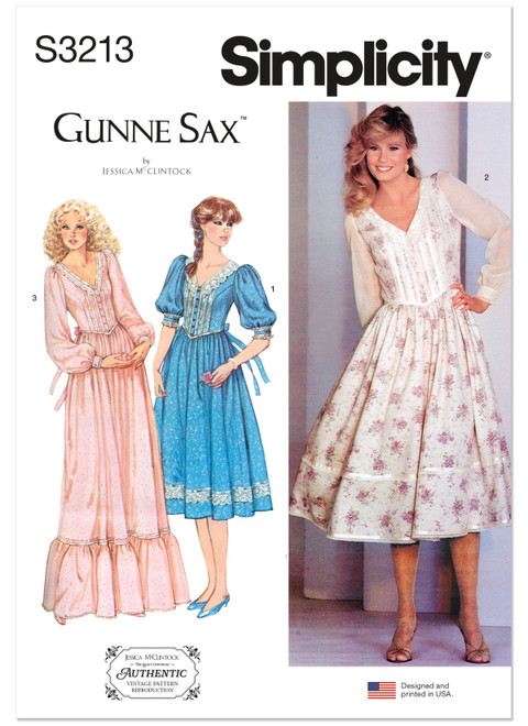 Simplicity Sewing Pattern 1980s Misses' Lace Trimmed Dress in Two Lengths by Gunne Sax by Jessica McClintock - S3213 - 6-14 or 16-24 (A,L,N)