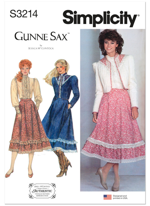 Simplicity Sewing Pattern 1980s Misses' Skirt, Blouse and Unlined Quilted Jacket by Gunne Sax by Jessica McClintock - S3214 - 6-14 or 16-24 (A,L,N)