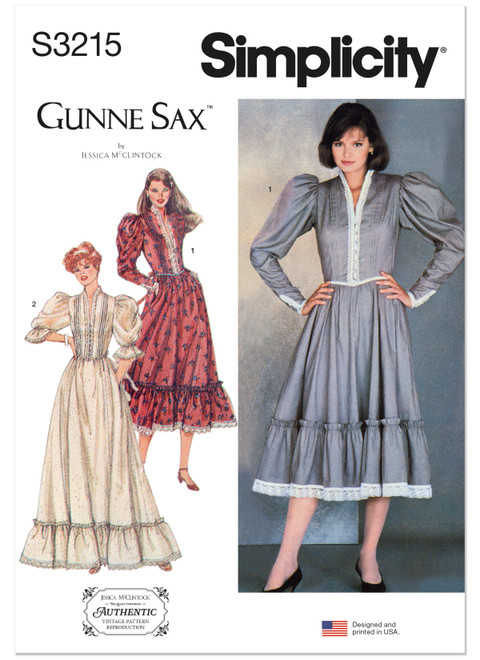 Simplicity Sewing Pattern 1980s Misses' and Miss Petite Fitted Dress in Two Lengths by Gunne Sax by Jessica McClintock - S3215 - 6-14 or 16-24 (A,L,N)