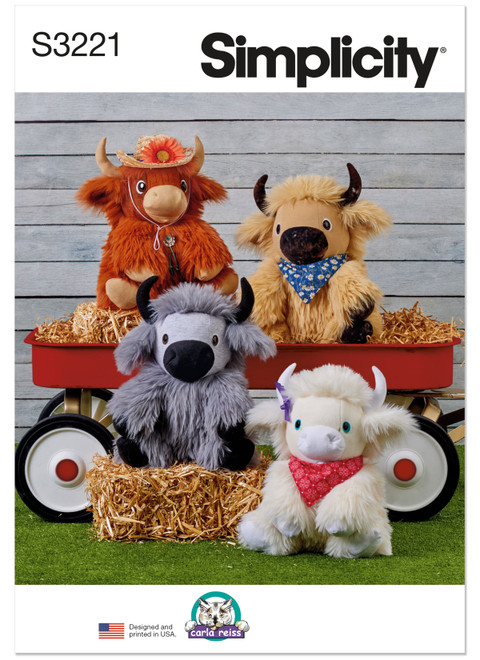 Simplicity Sewing Pattern Plush Highland Cows by Carla Reiss - S3221 - Size - One Size (K)