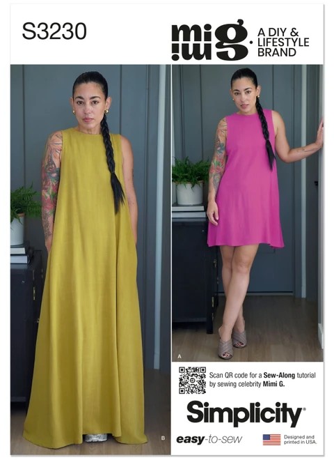 Simplicity Sewing Pattern Misses' Tent Dress in Two Lengths by Mimi G Style - S3230 - Size - XS-XXL (A,L,N)