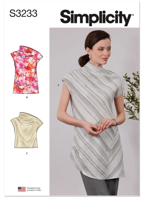 Simplicity Sewing Pattern Misses' Draped Top in Three Lengths - S3233 - Size - XS-XXL (A,L,N)