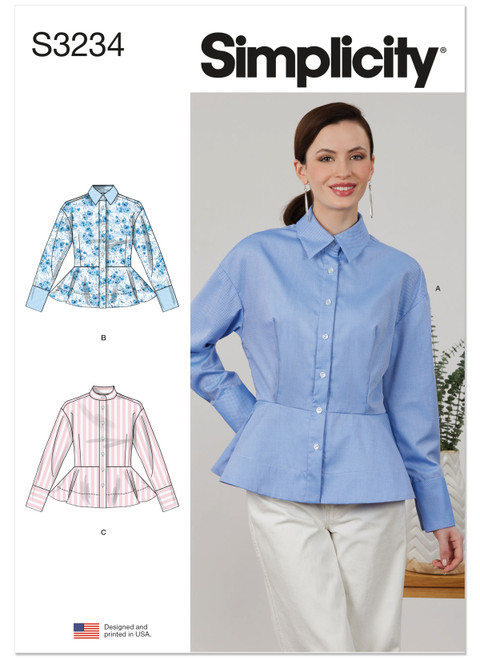 Simplicity Sewing Pattern Misses' Peplum Shirt - S3234 - 10-18 or 18-26 (A,L,N)