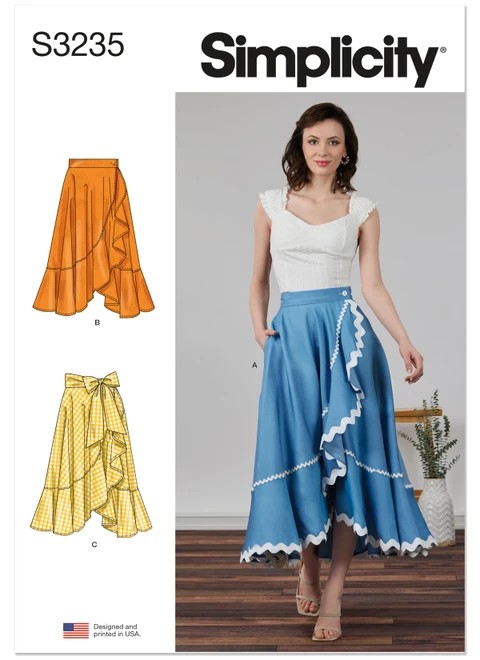 Simplicity Sewing Pattern Misses' Wrap Midi Skirt - S3235 - 6-18 or 14-26 (A,L,N)