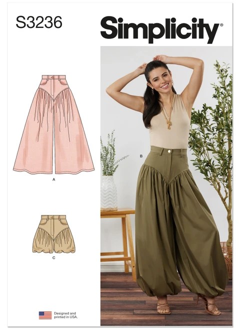 Simplicity Sewing Pattern Misses' Wide and Balloon Leg Pants and Shorts - S3236 - 8-18 or 16-26 (A,L,N)