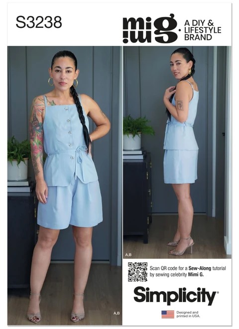 Simplicity Sewing Pattern Misses' Vest Top and Shorts by Mimi G Style - S3238 - 10-18 or 18-26 (A,L,N)