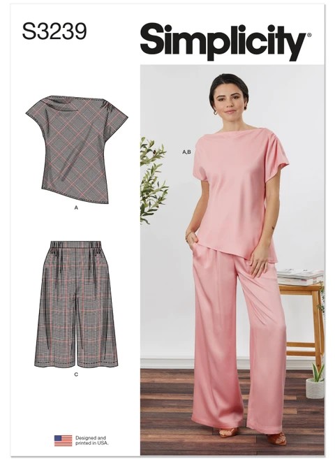 Simplicity Sewing Pattern Misses' and Women's Draped Asymmetrical Top and Pull-On Pants - S3239 - 10-20 or 22w-32w or 28w-38w (A,L,N)