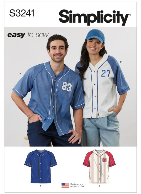 Simplicity Sewing Pattern Unisex Baseball Top - S3241 - Size - XS-XXL (A,L,N)