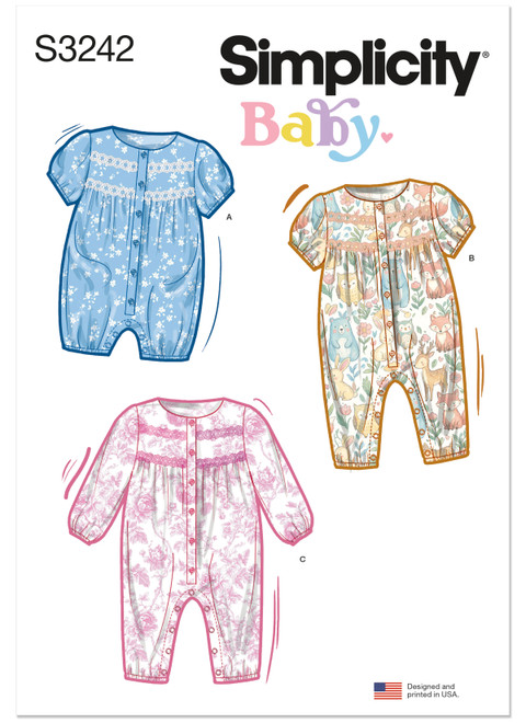 Simplicity Sewing Pattern Babies' Rompers and Jumpsuit's - S3242 - Size - XS-L (U)