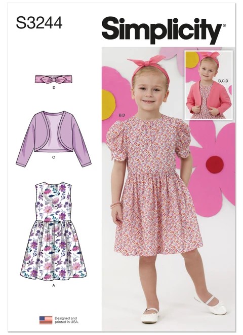 Simplicity Sewing Pattern Children's Dresses, Bolero and Headband in Three Sizes - S3244 - Size - 3-8 (U)