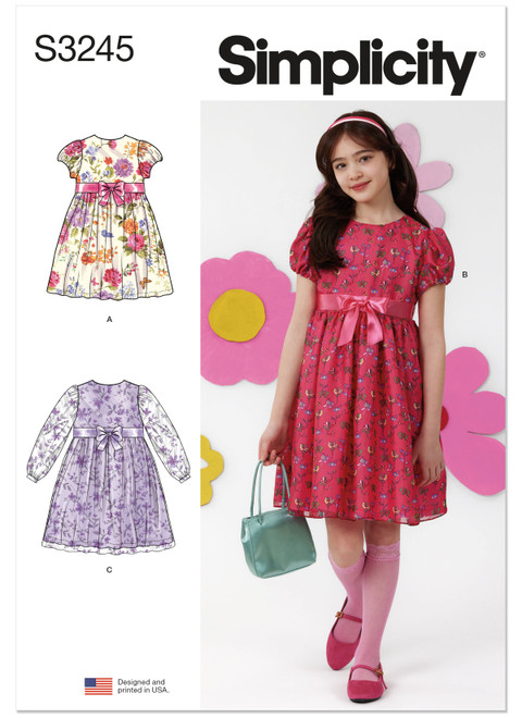 Simplicity Sewing Pattern Girls' Dress with Sleeve Variations - S3245 - Size - 7-14 (U)