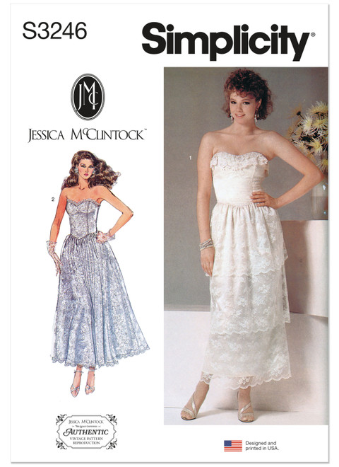 Simplicity Sewing Pattern 1980s Misses' and Miss Petite Lined Dresses by Jessica McClintock - S3246 - 6-14 or 14-22 (A,L,N)