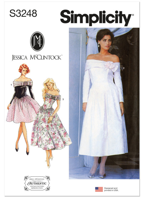 Simplicity Sewing Pattern 1990s Misses' and Miss Petite Dress in Two Lengths by Jessica McClintock - S3248 - 6-14 or 14-22 (A,L,N)