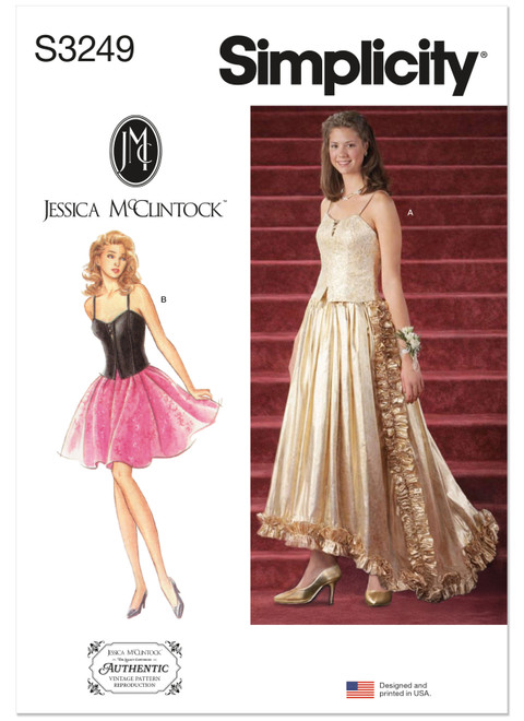 Simplicity Sewing Pattern 1990s Misses' and Miss Petite Two Piece Dress by Jessica McClintock - S3249 - 6-14 or 14-22 (A,L,N)