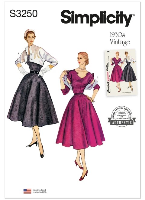 Simplicity Sewing Pattern 1950s Misses' Dress and Reversible Bolero - S3250 - 10-18 or 18-26 (A,L,N)