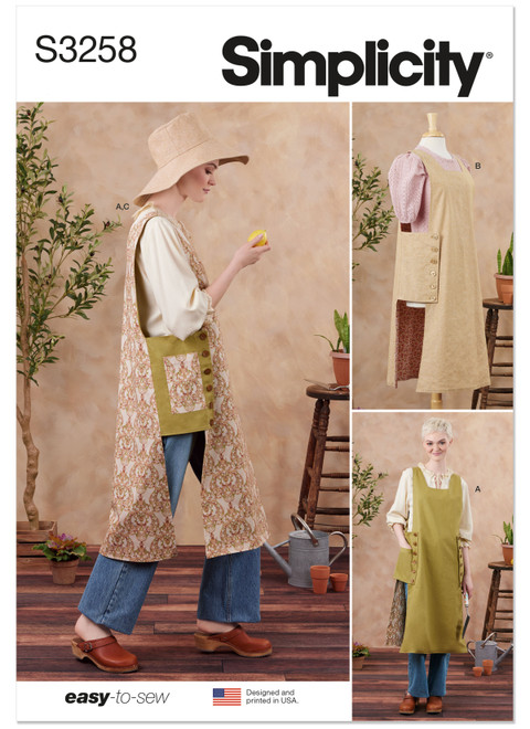 Simplicity Sewing Pattern Misses' Reversible Cobbler Apron and Hat in Three Sizes S, M and L - S3258 - Size - XS-XXL (K)