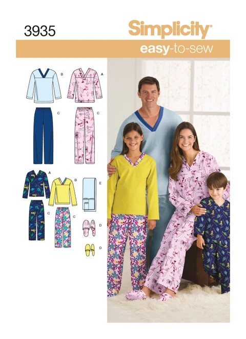 Simplicity Sewing Pattern Child's, Teens' & Adults' Cozywear - S3935 - Size - XS-L/XS-XL (A,L,N)