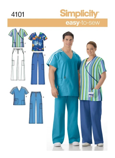 Simplicity Sewing Pattern Women's & Men's Plus Size Scrubs - S4101 - S-L or XS-XXXL (A,L,N)