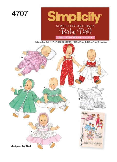 Simplicity Sewing Pattern 1950s Vintage Baby Doll Clothes - S4707 - Size - S-M-L (K)
