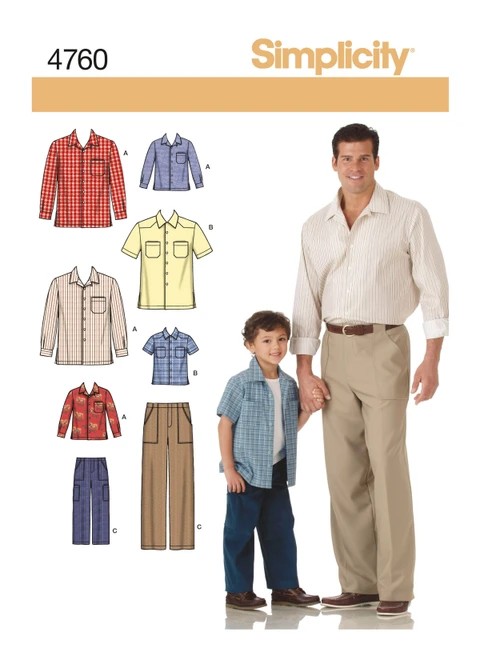 Simplicity Sewing Pattern Boys' & Men's Shirts and Pants - S4760 - Size - S-L/S-XL (A,L,N)