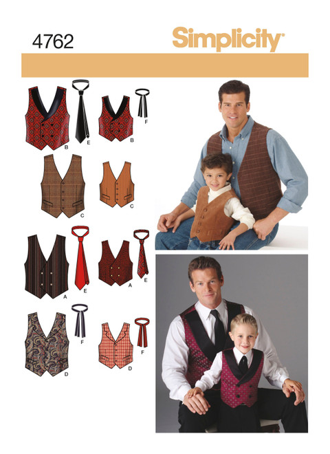 Simplicity Sewing Pattern Boys' & Men's Vests and Ties - S4762 - Size - S-L/S-XL (A,L,N)