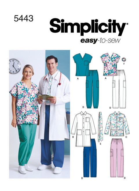 Simplicity Sewing Pattern Women's & Men's Plus Size Scrubs - S5443 - S-L or XS-XXXL (A,L,N)