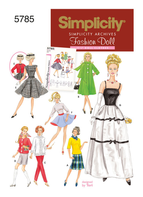 Simplicity Sewing Pattern 1960s Vintage 11-1/2" Doll Clothes - S5785 - Size - One Size (K)