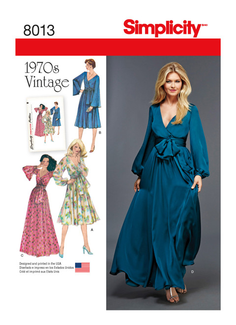 Simplicity Sewing Pattern 1970s Misses' Vintage Dresses - S8013 - 6-14 or 14-22 (A,L,N)