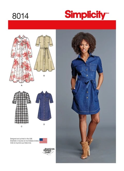 Simplicity Sewing Pattern Misses' Shirt Dress - S8014 - 6-14 or 16-24 (A,L,N)