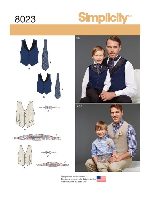 Simplicity Sewing Pattern Boys' & Men's Vest, Bow Tie, Cummerbund and Ascot - S8023 - Size - S-L/S-XL (A,L,N)