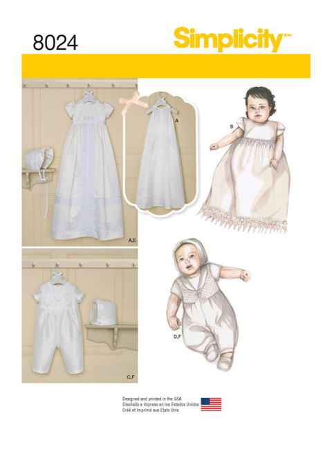 Simplicity Sewing Pattern Babies' Christening Sets with Bonnets - S8024 - Size - XXS-M (U)