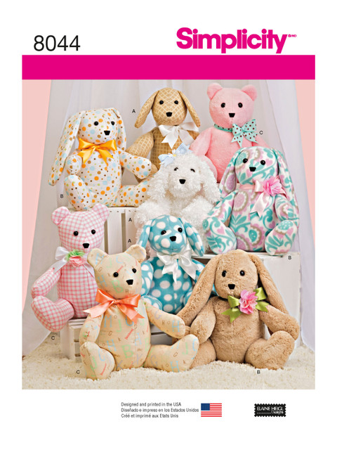 Simplicity Sewing Pattern Two-Pattern Piece Stuffed Animals - S8044 - Size - One Size (K)