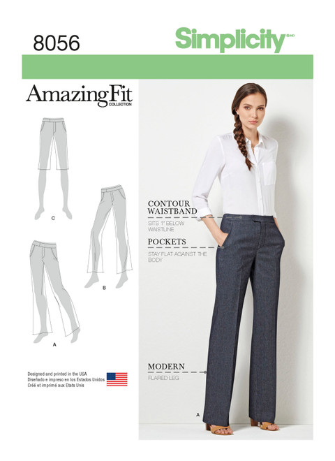Simplicity Sewing Pattern Amazing Fit Miss & Plus Size Flared Pants or Shorts - S8056 - 10-18 or 20w-28w (A,L,N)