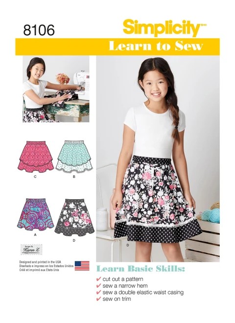 Simplicity Sewing Pattern Learn To Sew Skirts for Girls and Girls Plus - S8106 - 8-16 or 8 1/2-16 1/2 (U)