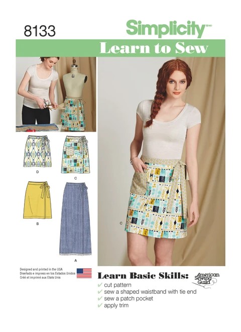 Simplicity Sewing Pattern Misses' Learn to Sew Wrap Skirts - S8133 - Size - 6-18 (A,L,N)