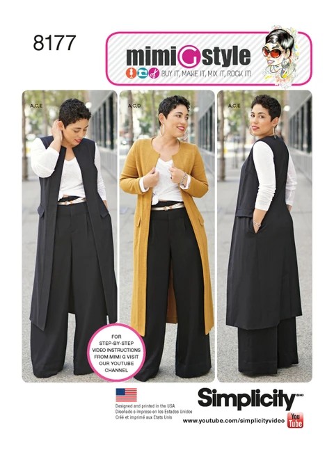 Simplicity Sewing Pattern Mimi G Style Pants, Coat or Vest, and Knit Top for Miss and Plus Sizes - S8177 - 10-18 or 20w-28w (A,L,N)