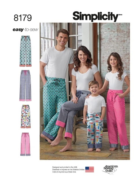 Simplicity Sewing Pattern Child, Teen and Adult Lounge Pants - S8179 - Size - XS-L/XS-XL (A,L,N)