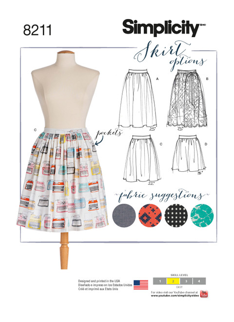 Simplicity Sewing Pattern Misses' Dirndl Skirts in Three Lengths - S8211 - 4-12 or 14-22 (A,L,N)