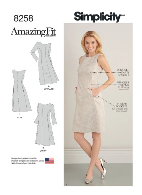 Simplicity Sewing Pattern Misses' & Plus Size Amazing Fit Dress - S8258 - 10-18 or 20w-28w (A,L,N)