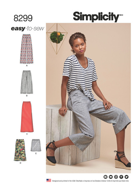 Simplicity Sewing Pattern Misses' Skirts or Pants in Various Lengths - S8299 - 6-14 or 14-22 (A,L,N)