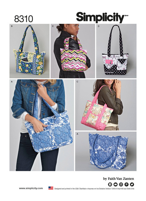 Simplicity Sewing Pattern Quilted Bags in Three Sizes - S8310 - Size - One Size (K)