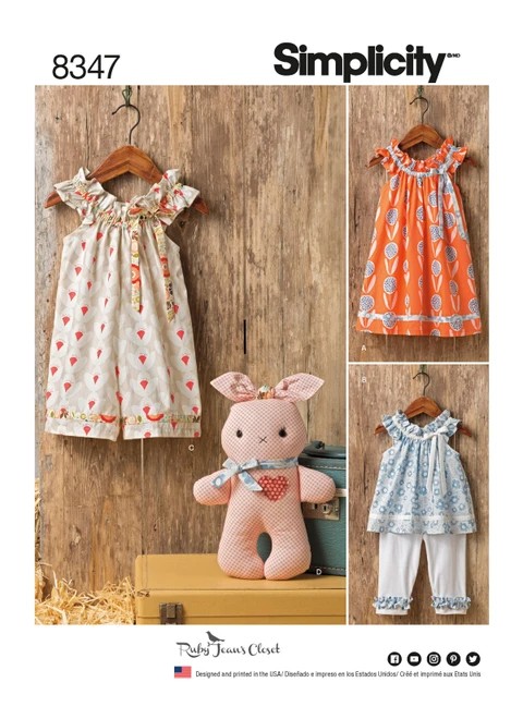 Simplicity Sewing Pattern Toddlers' Dress, Top, Knit Capris, and Stuffed Bunny - S8347 - Size - 1/2-4 (U)