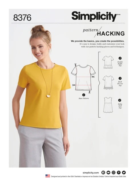 Simplicity Sewing Pattern Misses' Knit Top with Multiple Pieces for Design Hacking - S8376 - Size - XXS-XXL (A,L,N)